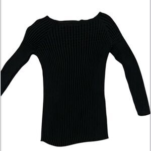 Talbots petite size small 3/4 sleeve ribbed boatneck black sweater EUC
